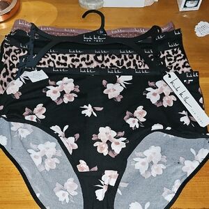 Nicole Miller Black Floral and Leopard Print Panties
